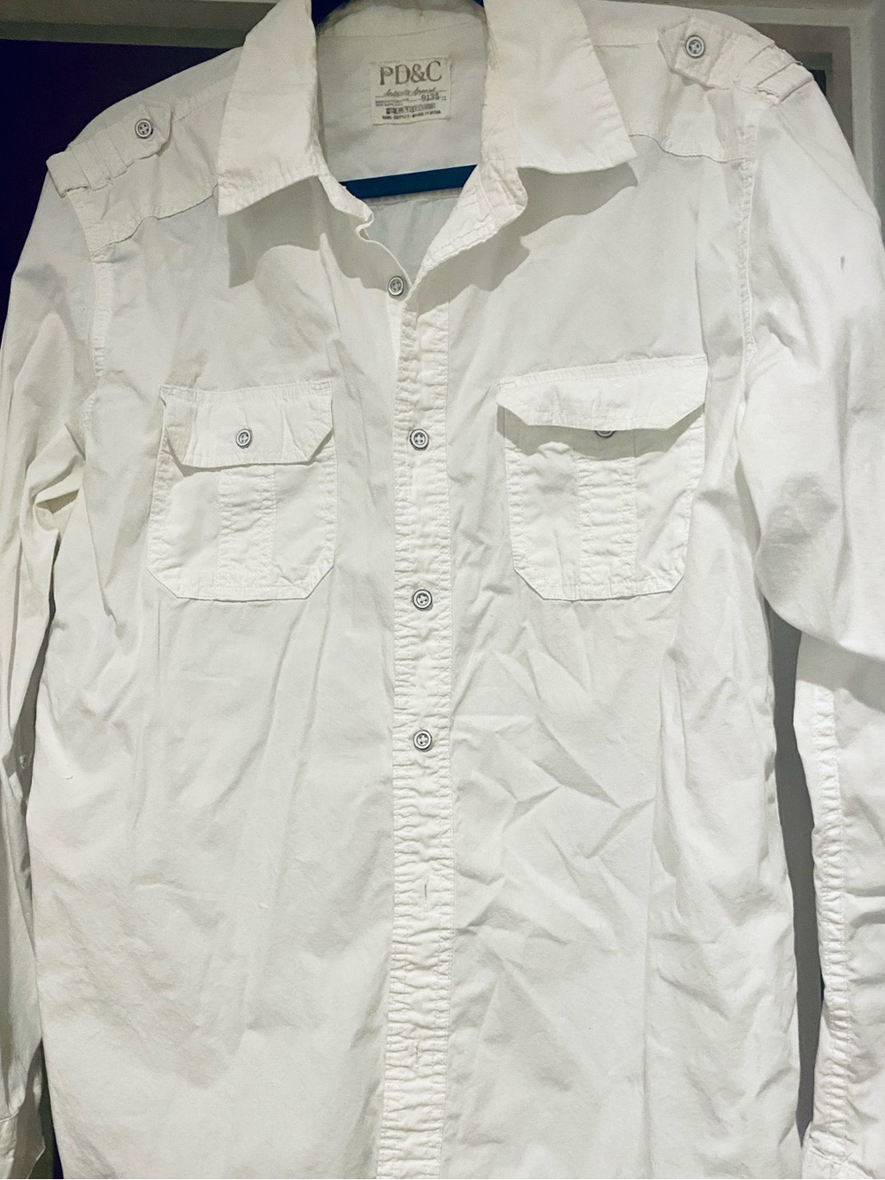Men’s white PD&C button shirt size Large